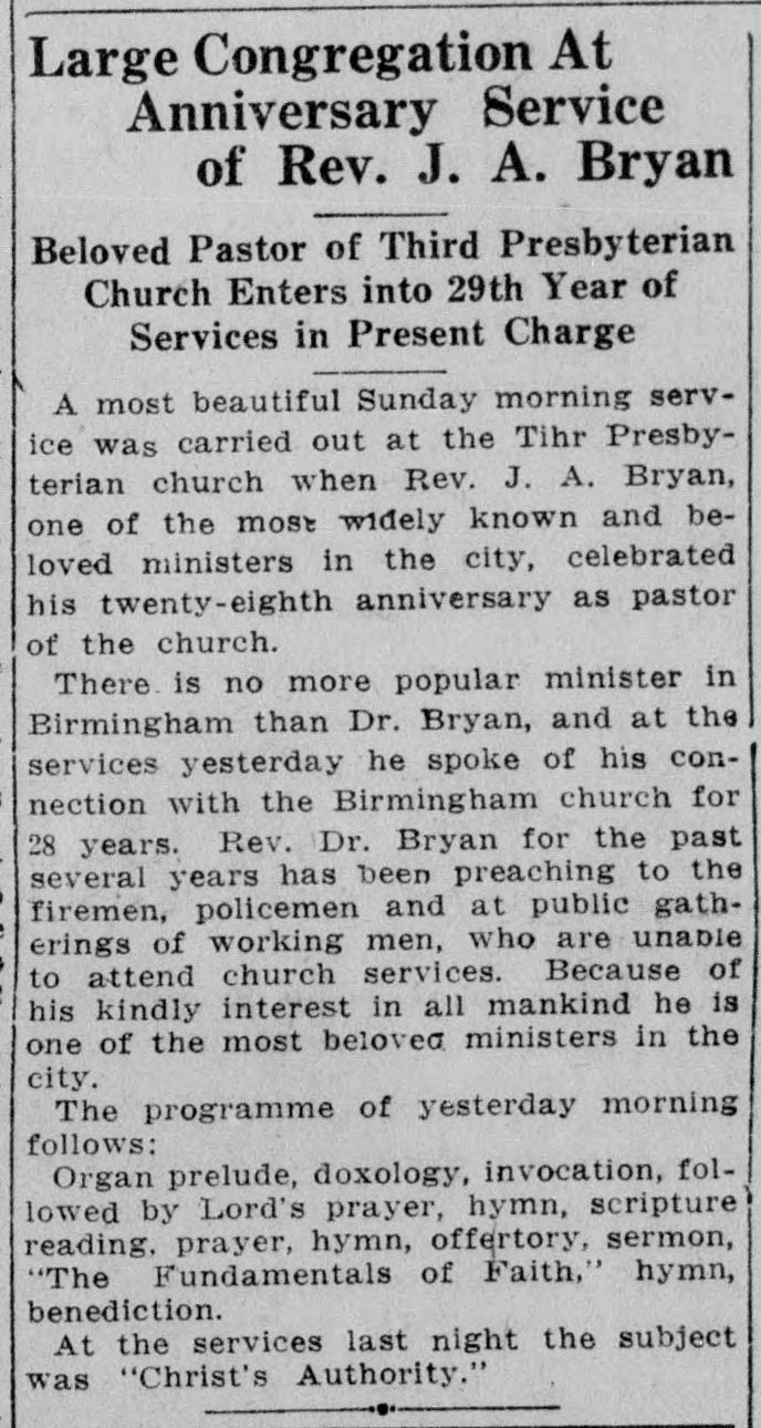 Large Congregation at Anniversary Service of Rev. J.A. Bryan